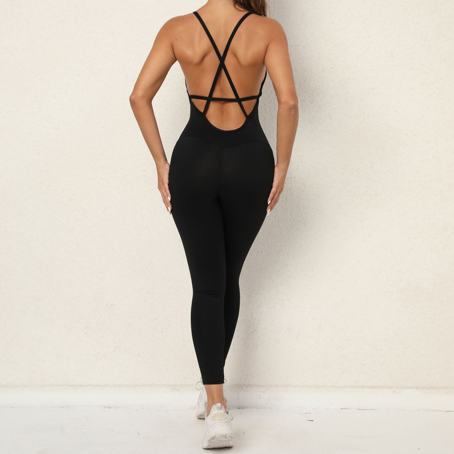European and American hip lifting V-neck no embarrassment line yoga fitness jumpsuit open back upturned hip sports jumpsuit dance pants women